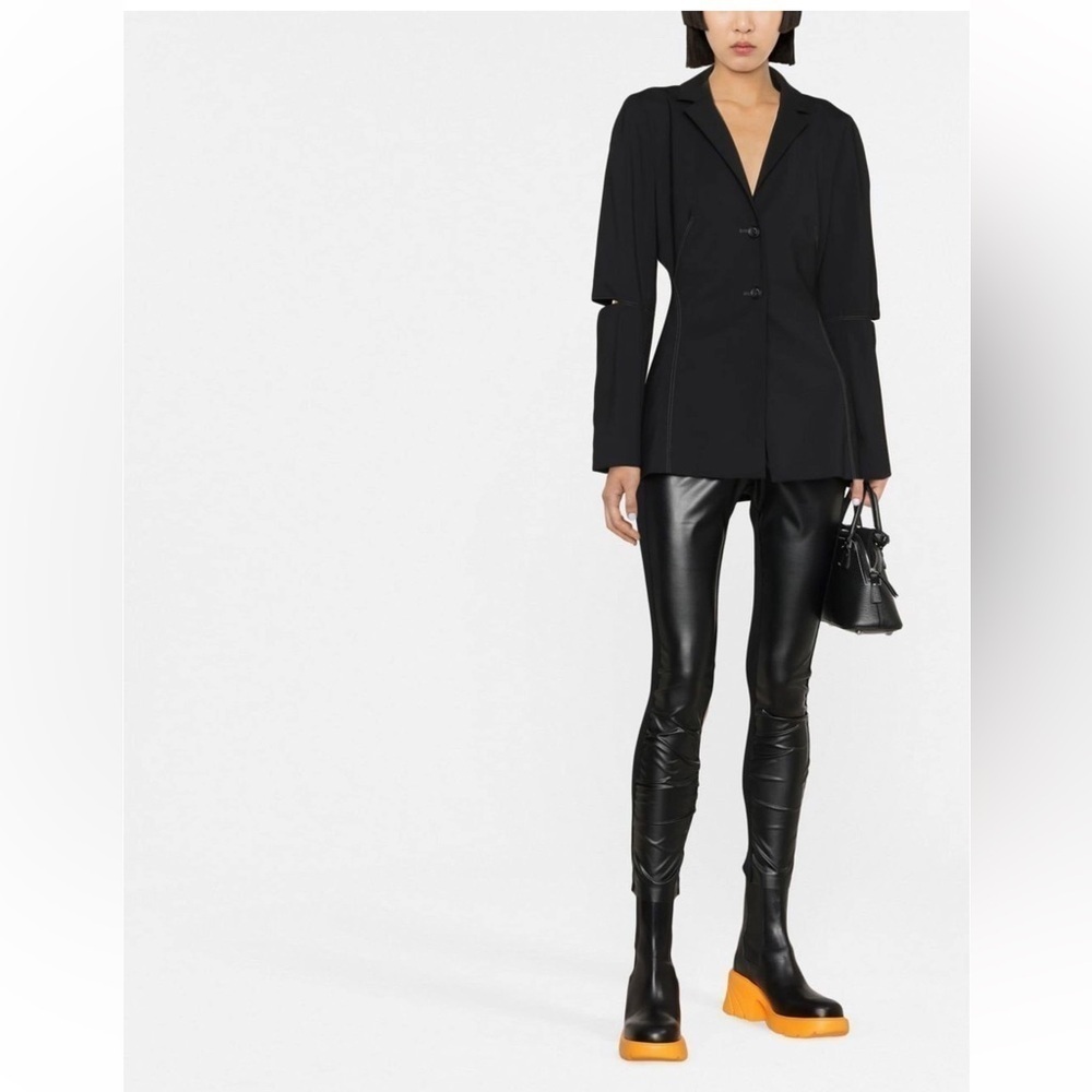 Sacai Black Synthetic Leather Elastic Waist Skinny Trousers Pants size 1